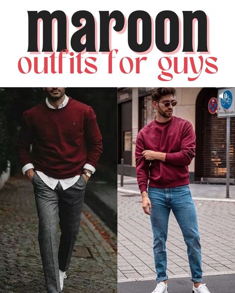 55 Deeply Beautiful Maroon Outfits - ljanestyle.com Maroon Crewneck Outfit Men, Maroon Hoodie Outfit Men, Burgundy Sweater Outfit Men, Maroon Sweater Outfit Men, Maroon Shirt Outfit Men Formal, Maroon Pants Outfit Men, Maroon Shirt Outfit Men, Maroon Outfit Men, Burgundy Shirt Outfit Men