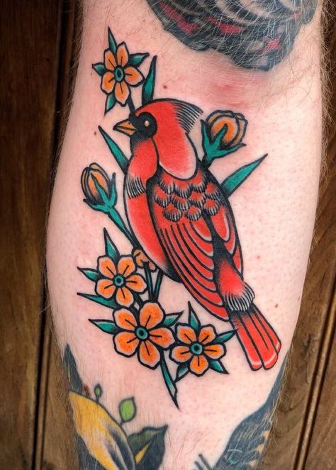 Red Bird Tattoos, Cardinal Tattoo, Cardinal Tattoos, Patriotic Tattoos, Traditional Sleeve, Tattoos Mandala, Traditional Tattoo Sleeve, Tattoos Geometric, Leg Sleeve Tattoo