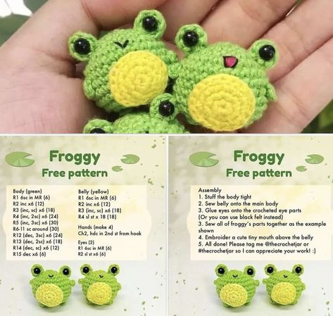 Crochet Dreams, Quick Crochet Patterns, Crochet Frog, Pola Amigurumi, Crochet Keychain Pattern, Crochet Animals Free Patterns, Crochet Design Pattern, Kawaii Crochet, Beginner Crochet Projects