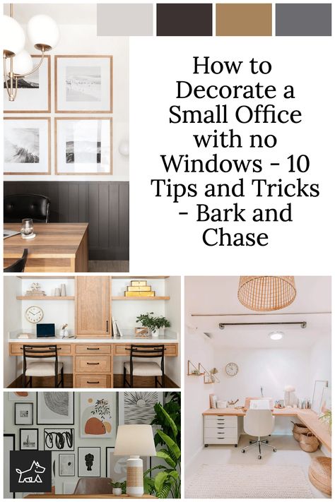 A well-designed office is essential for an effective and efficient workspace. A productive work environment can boost morale, foster collaboration, inspire creativity, and reduce stress. However, what if the office does not have any windows? While designing an office without windows presents unique challenges, with the right style and layout, a windowless office can be a vibrant, efficient workspace. Therapist Office No Windows, Small School Office Decor, Office Space No Windows, Home Office Ideas No Window, Windowless Home Office Ideas, Office Without Windows Decorating, Small Office Styling, Office No Windows Decor, Decorate Office With No Windows