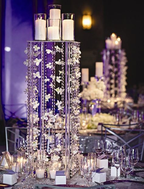 Pedestal Ideas, Kiara Wedding, Acrylic Centerpiece, Bling Centerpiece, Cheap Wedding Table Centerpieces, Acrylic Pedestal, 2nd Wedding, Enchanted Wedding, Unique Wedding Flowers