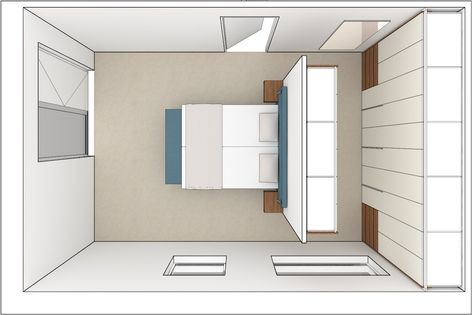 tekening-slaapkamer-met-inloopkast-achter-bed En Suite Bedroom Layout, Closet Behind Bed Wall, Bed And Closet, Tv Wall Bedroom, Bedroom Layout Design, Bed In Closet Tiktok, Closet Design Layout, Closet Bed, Japandi Design