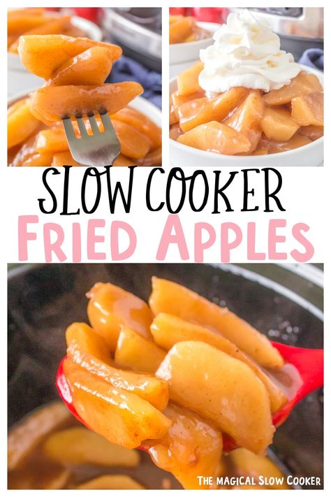 Copycat cracker barrel fried apples are a unique side dish or dessert, they are perfectly seasoned, buttery cooked apples you can't get enough of. - The Magical Slow Cooker Cracker Barrel Fried Apples Crockpot, Fried Apples Recipe Crockpot, Cracker Barrel Baked Apples Recipe, Copycat Cracker Barrel Fried Apples, Slow Cooker Fried Apples, What To Cook With Apples, Crock Pot Apples, Crockpot Fried Apples, Cracker Barrel Apples