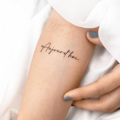 Tat Fonts, Script Quotes, France Tattoo, Quotes French, French Tattoo, Coffee Tattoo, Coffee Tattoos, Inner Forearm, Writing Tattoos