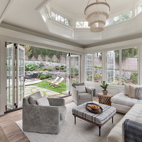 75 Sunroom Ideas You'll Love - April, 2023 | Houzz 4 Season Sunroom Ideas Room Additions, All Season Room Addition, 4 Season Sunroom Ideas, Four Seasons Room Addition, Indoor Sunroom, Large Sunroom, Outdoor Sunroom, Sunroom Remodel, Sunroom Office