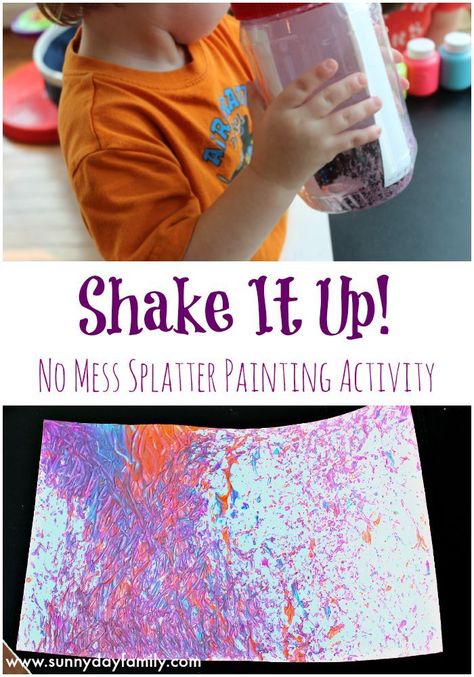 Shake It Up:no mess painting for kids! An easy, fun art project toddlers & preschoolers will love. Mess Free Painting Preschool, Pretoddler Art Activities, Easy Art Projects For Kids Preschool, No Mess Painting, Opposite Art, Giraffe Room, Shake It Up, Adaptive Art, Mess Free Painting