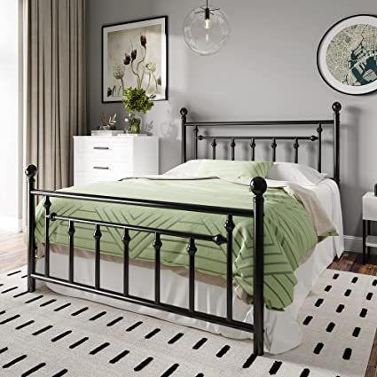 Black Metal Bed Frame, Black Metal Bed, Metal Platform Bed Frame, Farmhouse Style Bedrooms, Iron Bed Frame, Full Size Bed Frame, Steel Bed, Queen Size Bed Frames, Comfortable Furniture