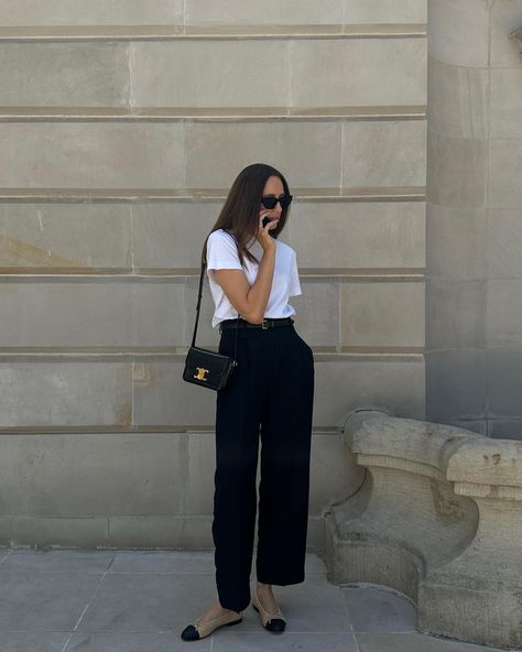 Irin on Instagram: “#dailystyle total look @cosstores” Black Trousers Outfit, White Tshirt Outfit, Summer Work Outfits Office, White Shirt Outfits, Office Outfits Women, Stylish Work Outfits, Classy Casual, Total Look, Casual Work Outfits