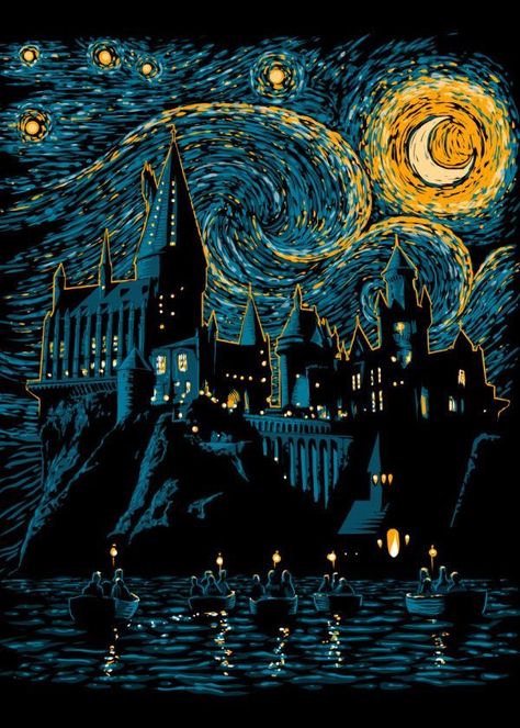 Displate Poster Starry Skole harry potter #potter #hogwarts #starry #night #van #gogh #moon #movies Lukisan Van Gogh, Arte Art Deco, Art Harry Potter, Collage Des Photos, Tapeta Harry Potter, طابع بريدي, Desenhos Harry Potter, Images Harry Potter, Arte Van Gogh