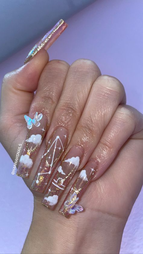 Libra Nails Acrylic Design, Libra Pink Nails, Libra Themed Nails, 2004 Nails Design, Libra Nail Ideas, Nails Libra Design, Libra Bday Nails, Short Libra Nails, Pisces Acrylic Birthday Nails