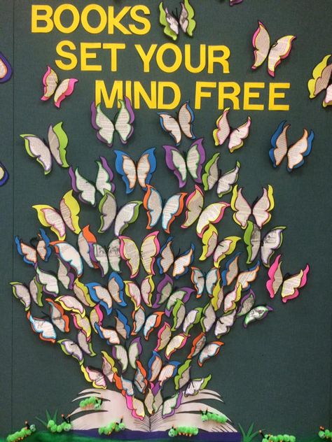 School Library Window Decorations, Spring Library Programs, Book Display Themes, Library Tree Display, Library Window Displays School, Library Display Boards, Spring Posters For School, Spring Library Display Ideas, Library Spring Bulletin Boards