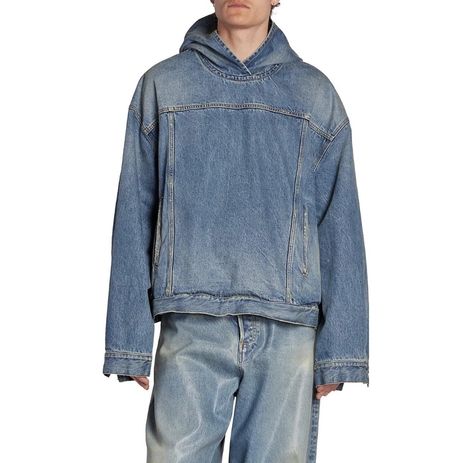 Denim Hoodie, Concept Clothing, Long Sleeve Pullover, Hooded Jacket, Denim Button Up, Outfit Sets, Balenciaga, Button Up Shirts, Mood Board