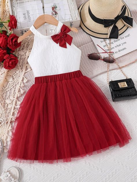 White And Red Outfit, Red And White Party, Red White Outfit, Red And White Outfit, Modern Dans, Red White Dress, Kids Dress Collection, Shein Kids