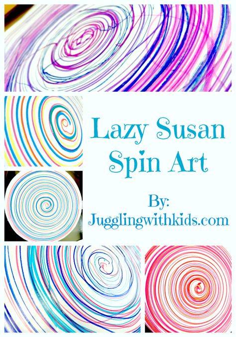 Lazy Susan Spin Art #jugglingwithkids #preschool #funart #lazysusan #easyandfun #schoolage #art #creative #circles #activities #rainyday #moms Diy Spin Art, School Age Art Activities, Circle Art Preschool, Spin Art Ideas, Lazy Susan Painting Ideas, Physics Painting, School Aged Activities Daycare, Circle Art Projects, Circle Activities