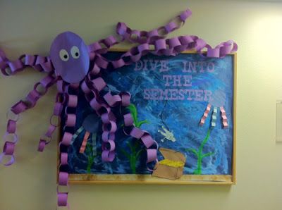 Bulletin Board Hacks to Save Your Sanity...cute octopus! Resident Advisor, Summer Bulletin Boards, Giant Octopus, Ocean Theme Classroom, Ra Bulletin Boards, Library Bulletin Boards, Preschool Bulletin, Res Life, Resident Assistant