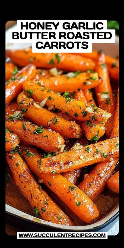 Elevate your dinner table with this Easy Honey Garlic Butter Roasted Carrots Recipe! The combination of honey, garlic, and butter creates a mouthwatering glaze that makes these carrots irresistible. Butter Roasted Carrots, Honey Glazed Roasted Carrots, Glazed Carrots Recipe, Roasted Carrots Recipe, Honey Glazed Carrots, Healthy Low Carb Dinners, Carrots Recipe, Thanksgiving Cooking, Veg Dishes