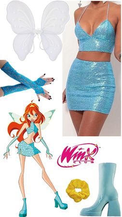 Bloom Winx Club Outfit Ideas, Blue Winx Fairy Costume, Winx Club Trio Costume, Winx Club Outfits Halloween, Bloom From Winx Club Costume, Winx Costumes Halloween, The Winx Halloween Costume, Winx Club Aesthetic Costume, Winks Club Halloween Costume