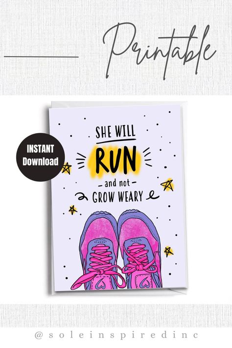 Please note this is an INSTANT DIGITAL DOWNLOAD printable card - no physical card or envelope provided. Sole Sisters, Female Runner, Envelope Card, Good Luck To You, Encouragement Cards, Printable Cards, Homemade Cards, Recycled Paper, Card Sizes