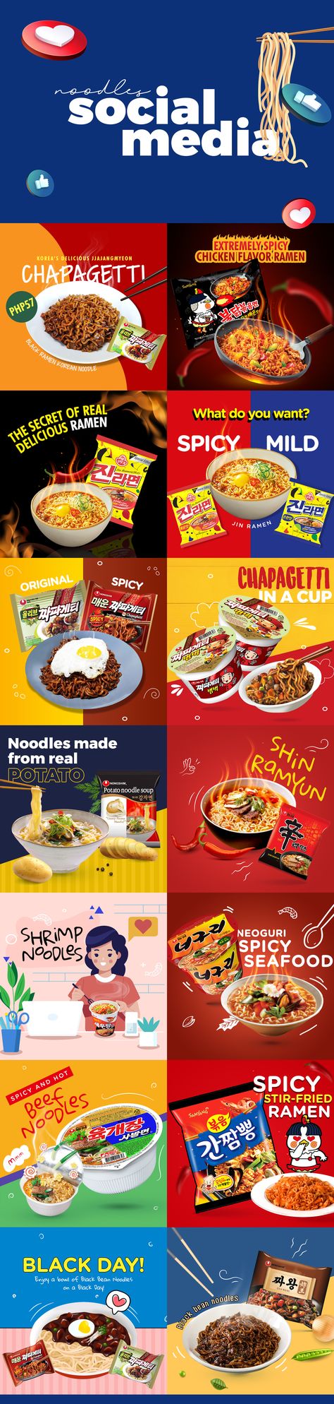 Korean Food Social Media Design, Ramen Social Media Design, Korean Social Media Design, Korean Social Media, Ig Layout, Food Noodles, Korean Store, Social Media Posting, Food Korean