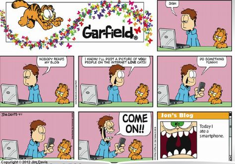 garfield comic strips | garfield com april fool s 2012 by jim davis Garfield Things, Garfield Collection, Fat Cats Funny, Garfield Quotes, Book Items, Garfield Comic, Hilarious Comics, Sunday Comics, Garfield The Cat