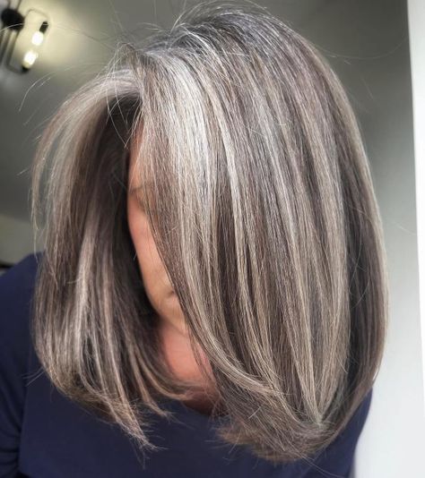 Salt And Pepper Hair Color, Wigs With Highlights, Pepper Hair Color, Italian Bob, Grey Brown Hair, Gray Balayage, Grey Hair Transformation, Grey Highlights, Salt And Pepper Hair