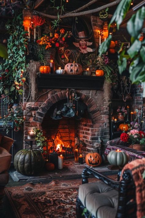 Transform your living space with these enchanting Halloween-themed fireplace ideas! Create a cozy and spooky atmosphere that will delight your guests this October. From flickering candles to ghostly decor, every piece adds a dash of enchantment to your home's ambiance. Use themed accessories that not only sparkle but also create warmth, bringing comfort and charm every evening. It's time to spark your creativity and lend your fireplace that Halloween spirit. Don't miss out on these captivating ways to brighten up those chilly nights! Witchy Fireplace, Spooky Fireplace, Moody Halloween, Space Heater Fireplace, Halloween Fireplace, Black Candle Holders, Halloween Mantel, Backyard Balcony, Flickering Candles