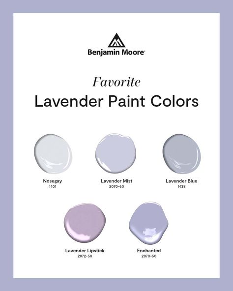 Like the calming, sleep-enhancing scent of lavender flowers, these popular pale and pastel purple Benjamin Moore paint colors will make it easy to stay in a lavender haze. Tell us which one is your favorite, then head to our locally owned store for a color sample to bring a delicate, airy charm to any space. Calming Purple Paint Colors, Best Light Purple Paint Color, Purple Benjamin Moore Paint, Pale Purple Paint Colors, Best Lavender Paint Color, Light Purple Paint Colors, Lavender Paint Colors, Light Purple Paint, Light Purple Walls