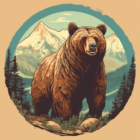 🐻The California Grizzly Bear 🤩is a majestic symbol of the American West🗻. Found primarily in the Golden State, this powerful creature is one of the largest land-dwelling carnivores in North America. 💔Despite its imposing presence, the California Grizzly is an endangered species, its population having been greatly reduced by hunting and habitat loss. With conservation efforts, however, this majestic symbol of the American West may still have a chance to thrive. 🤞 Bear Illustration Art, Grizzly Bear Illustration, Fantasy Bear, California Grizzly Bear, Tree Knot, Elk Drawing, Scenery Watercolor, Stickers Quotes, Bear Fishing