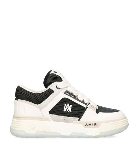 Find AMIRI Leather Ma-1 Sneakers on Editorialist. Calling to mind the chunky styles of the early noughties, the MA-1 sneakers from AMIRI embody the grunge scene perfectly. Showcasing wide laces and an oversized tongue, the design centres around the nubuck panelling detail and mesh inserts, adding a contrasting detail to ensure this pair is both versatile and fashion-forward. Hand Painted Leather, Embellished Denim, Brown Sneakers, Latest Sneakers, Painting Leather, Sneakers Grey, Chunky Sneakers, Sneakers White, Mens Shoes Sneakers