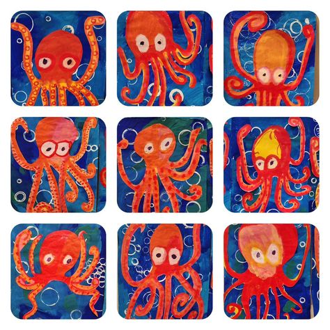 Ocean Themed Art Projects For Kids, Summer Painting Ideas For Kids, Octopus Art For Kids, Octopus Art Project, 2nd Grade Art Projects, 2nd Grade Art Lessons, Zoo Animals Preschool Activities, 2nd Grade Crafts, Ocean Art Projects