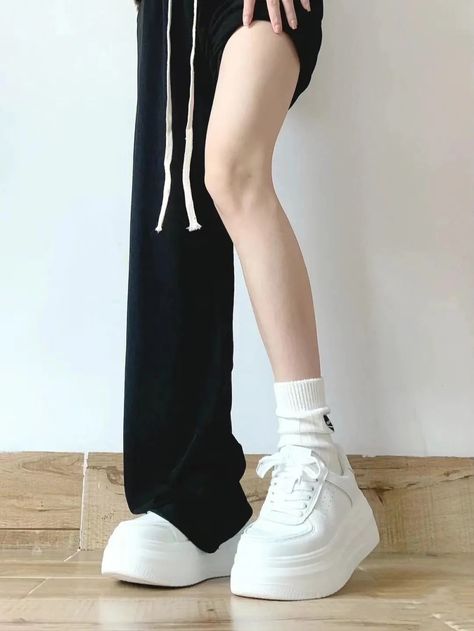 Tavimart White Sports Shoes Korean Women Platform Sneakers Casual Harajuku Tennis Female Vintage Vulcanize Designer Footwear Shoes Korean, Casual Harajuku, Women Platform Sneakers, Black Suede Shoes, Designer Footwear, Tie For Women, Womens Chunky Heels, Mary Jane Shoes Womens, Casual Flat Shoes