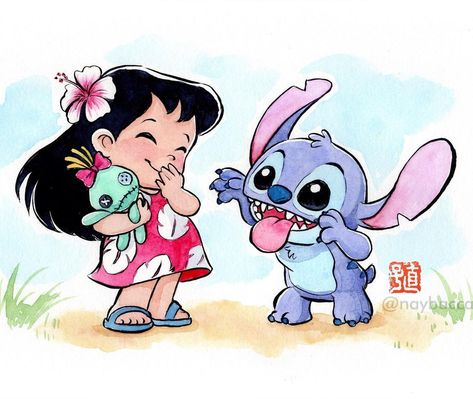 Nay (Naoko Mullally) on Instagram: “Playing Catch-up! Day 11: Lilo and Stitch Original for sale, prints available on Etsy . #fanartfebruary #fanart #liloandstitch #disney…” Lilo And Stitch Watercolor, Arley Queen, Stitch Watercolor, Lilo Und Stitch, Lilo And Stitch Drawings, Cute Disney Drawings, Stitch Drawing, Disney Artwork, Stitch And Angel