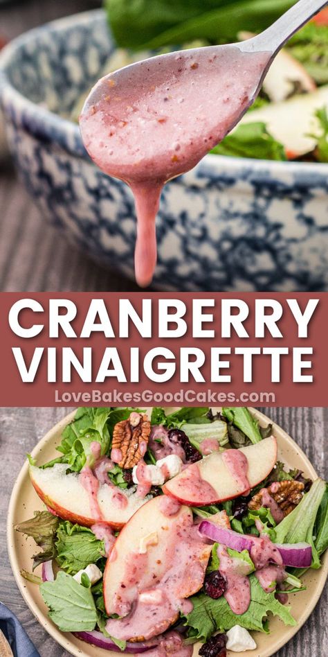 Cranberry Vinaigrette pin collage Winter Salad Dressing, Cranberry Vinaigrette, Winter Salads, Thanksgiving Salad, Leftover Cranberry Sauce, Vinaigrette Salad, Cranberry Salad, Fresh Salad Recipes, Salad Dressing Recipes Homemade