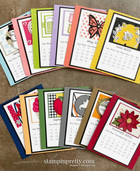 Handmade Desk Calendar, Scrapbook Calendar, Easel Calendar, Calendar Cards, Cd Holder, Mary Fish, Calendar Stamps, Calendar Craft, Stampin Pretty