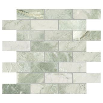 Satori Tereno Verde Brick 12-in x 12-in Polished Natural Stone Marble Brick Floor and Wall Tile (0.98-sq. ft/ Piece) in the Tile department at Lowes.com Green Kitchen Backsplash, Texture Shading, Green Mosaic Tile, Green Tile Backsplash, Stone Mosaic Floor, Green Mosaic Tiles, Green Tile Bathroom, Green Backsplash, Brick Floor