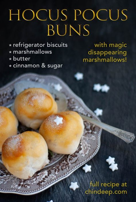 Hocus Pocus Puffs, Hocus Pocus Marshmallow Recipe, Hocus Pocus Balls, Hocus Pocus Baking, Hocus Pocus Party Treats, Hocus Pocus Buns Recipe, Halloween Hocus Pocus Food, Hocus Pocus Date Night, Hocus Pocus Rolls