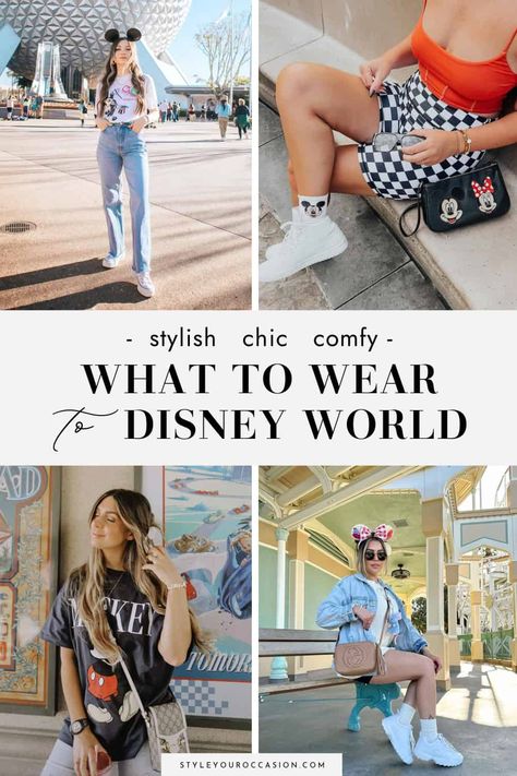 Looking for Disney World outfits for 2023? Find out exactly what to wear to Disney World for women (in spring, summer, fall, and winter), to feel chic, trendy, and comfortable at the same time. This post has you covered with Disney world aesthetic outfits that are simple, minimal, and playful. Whether you are heading there in February or March for Spring Break or in winter for the Holidays. These outfit ideas will have you set! Disney World Style Outfits, Disney Comfortable Outfits, March Disney Outfits, Disneyworld Outfit March, Trendy Disney Outfits 2023, Disney World Outfits Women Spring, Disney Clothes Aesthetic, Disney Spring Outfits, Disney Outfits March