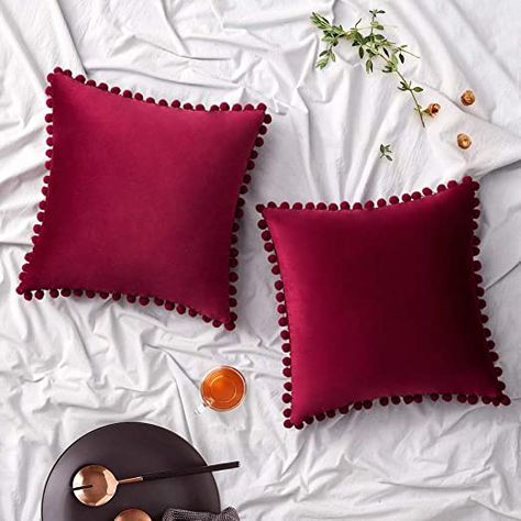 Burgundy Throw Pillows, Ikea Pillows, Natural Throw Pillows, Leather Throw Pillows, Couch Pillow Covers, Velvet Couch, Cushion Sofa, Green Throw Pillows, Red Decor