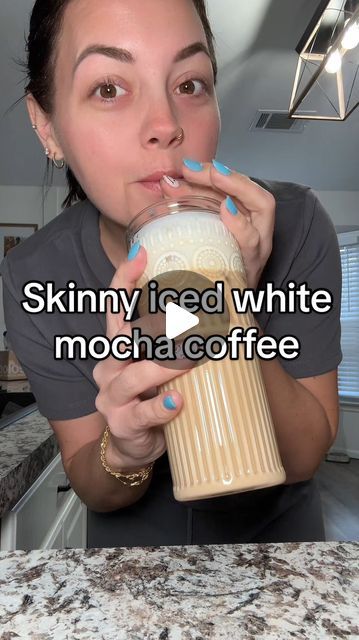 Courtney | VSG Journey on Instagram: "Skinny White Chocolate Mocha Iced Coffee  + 1-2 tbsp Lilys white choc chips + 2 shots espresso over it to melt it (or hot coffee)  + Milk of choice + 2-3 pumps @Skinny Mixes white choc mocha syrup + splash of @Chobani white choc mocha creamer   You can stop there or make a cold foam + 2 tbsp heavy cream  + 2 tbsp creamer of choice - i do @lairdsuperfood  sweet & creamie  Froth & add on top  Enjoy !  #icedcoffee #icedwhitemocha #whitemochawithsweetcreamfoam #coffeeaddict #whitemochalatte #lairdsuperfood #skinnysyrups #vsg #wls #lilyschocolate" White Chocolate Mocha Protein Coffee, White Chocolate Mocha Creamer Recipe, How To Make Iced Mocha, Chobani Coffee Creamer Recipe, Heavy Cream Coffee Creamer, White Chocolate Mocha Coffee Recipe, White Chocolate Mocha Starbucks Recipe, White Chocolate Coffee Creamer, White Mocha Iced Coffee