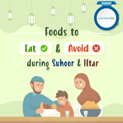 During Ramadhan, it is critical to choose food that provides a balanced diet while also meeting your body's fundamental nutritional demands. We must maintain our energy levels and resist the month's unhealthy food temptations.

It might be challenging to keep to a routine when you are hungry. We've compiled a list of things to eat and avoid at Iftar and Suhoor that will have you eating and feeling better in no time! Ramadan Diet, Things To Eat, Our Energy, A Balanced Diet, Feeling Better, Feeling Hungry, List Of Things, Unhealthy Food, Foods To Eat