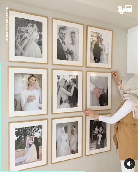 Picture Wall Ideas Wedding Photos, Wedding Photo Wall In House, Wedding Photos On The Wall, 6 Photos On Wall, Wedding Pic Display Home, Wedding Picture Display Ideas At Home, Black And White Wedding Pictures On Wall, Wedding Photos Printed Wall, Wedding Picture Frames On The Wall