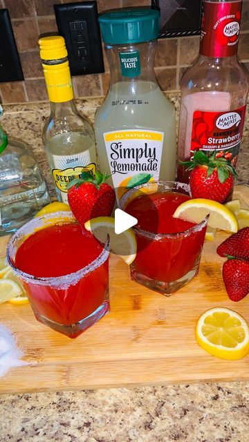 How To Make Lemon Drops, Frozen Strawberry Lemon Drop, 3 Ingredient Mixed Drinks, Patron Mixed Drinks Recipes, Strawberry Hennessy Lemonade Drink Recipe, Strawberry Lemon Drop Recipe, Bring Your Own Drinks Party, Hennesy Drinks Cocktails, Patron Drinks Recipes