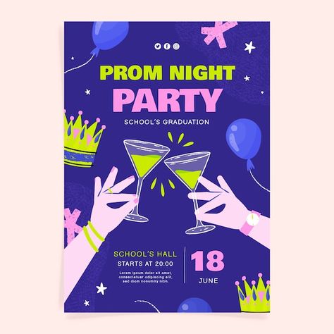 Prom Poster Design, Graphic Design Graduation, School Event Poster, Party Event Poster, Flat Design Poster, Prom Posters, New Year Flyer, College Poster, Event Poster Template