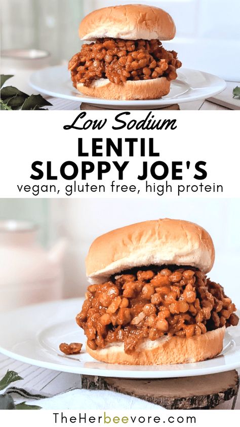 This Lentil Sloppy Joes with Canned Lentils recipe is a delicious and hearty vegetarian take on classic sloppy joes! Loaded with fresh veggies, herbs, and spices, these delicious lentil sandwiches are smothered in a sweet tomato-ey sauce. This is one low sodium dinner recipe the whole family will love! Low Sodium Vegetarian Meals, Low Sodium Lentil Recipes, Vegan Low Sodium Recipes, Gluten Free Low Sodium Recipes, Low Sodium Vegetarian Recipes, Canned Lentil Recipes, Chf Diet, Vegan Dahl Recipe, Vegan Sloppy Joes Lentil