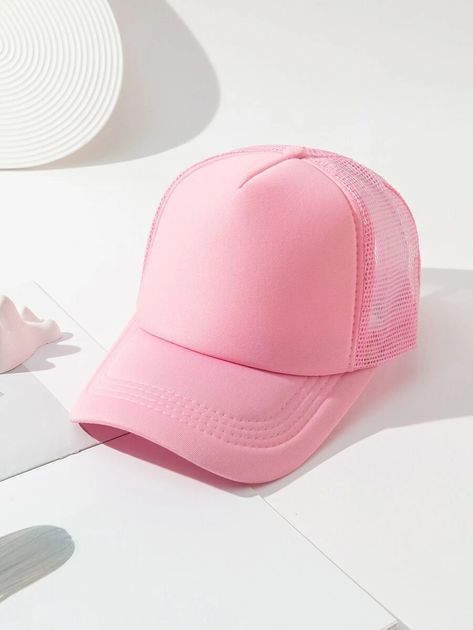 Solid Trucker Hat | SHEIN USA Pink Trucker Hat, Farm Fashion, Plain Baseball Caps, Women Baseball Cap, Pink Baseball Cap, Women Baseball, Baseball Women, Baseball Caps Mens, Pink Collars