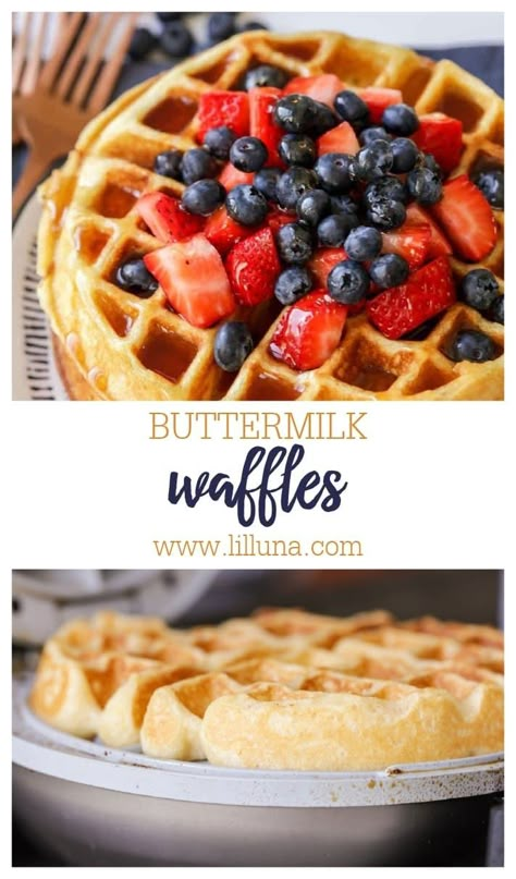 There's nothing better than big, fluffy Buttermilk Waffles first thing in the morning! This will be your new favorite breakfast recipe!! #buttermilkwaffles #waffles #wafflerecipe #breakfast #breakfastrecipe Buttermilk Waffles Belgian, Banana Waffles, Buttermilk Waffles, Favorite Breakfast Recipes, First Thing In The Morning, Belgian Waffles, Waffle Iron, Waffle Recipes, Breakfast Recipe