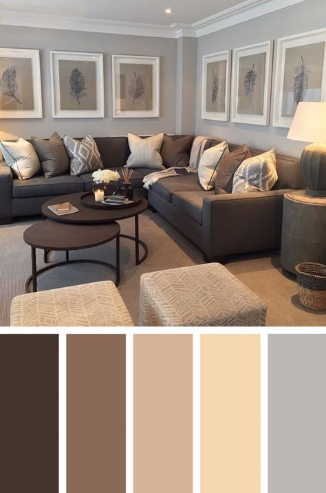 Living Room Color Scheme Ideas, Grey And Brown Living Room, Good Living Room Colors, Color Scheme Ideas, Living Room Decor Brown Couch, تصميم داخلي فاخر, Design Hallway, Living Room Decor Colors, Entrance Interior