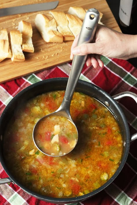 Chicken Gumbo Soup - Better Than the Can - Life As Mom Chicken Gumbo Soup Recipe, Gumbo Soup Recipe, Turkey Gumbo, Chicken Gumbo Soup, California Chicken, Gumbo Soup, Chicken Gumbo, Honey Cornbread, Leftovers Soup