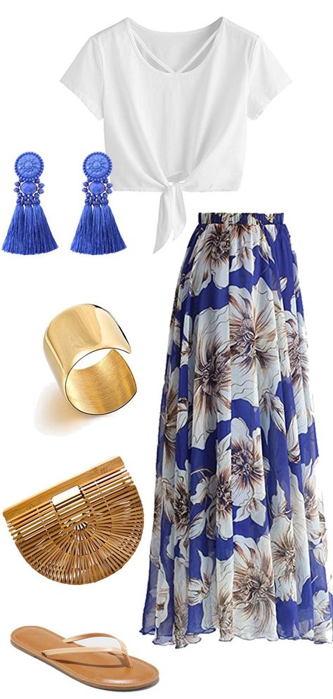 Comfortable Skirt Outfits, Shoes For Women Over 70, Maxi Skirt Outfit Summer 2023, Hot Summer Work Outfits Casual, Long Floral Skirt Outfit Summer, Long Floral Skirt Outfit, Summer Maxi Skirt Outfits, Ladies Summer Outfits, Long Maxi Skirt Outfits