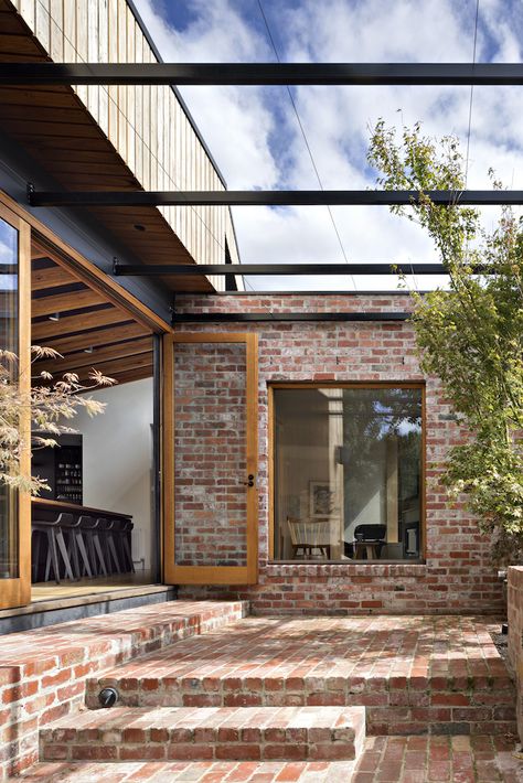 mrtn ~ rathmines house Patio Extension, Victorian Era Homes, Steel Pergola, Brick Patio, Recycled Brick, Brick Exterior House, Brick And Wood, Patio Flooring, Brick Walls